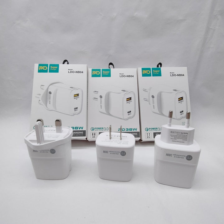 Wholesale 36w 65w Usb Mobile Phone Charger Wall Adapter Us Eu Uk Dual Port Usb-C and Usb Pd Charger Mobile Phone Travel Adapters