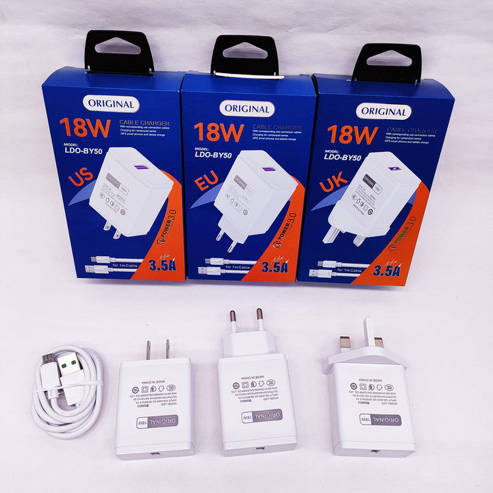 Android With Type-C Micro Cable Usb Wall Charger Adapter for Iphone Qc3.0 Fast Charging