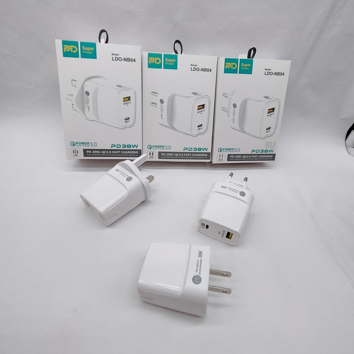 Wholesale 36w 65w Usb Mobile Phone Charger Wall Adapter Us Eu Uk Dual Port Usb-C and Usb Pd Charger Mobile Phone Travel Adapters