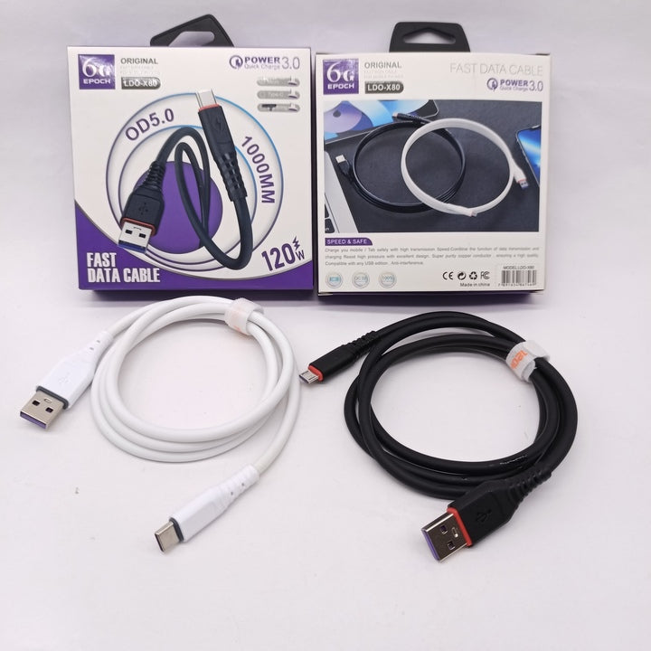 CX80 OD5.0 Super Fast Charging Data Cable Solft Silicone Phone Cable for Samsung Micro Type C USB Cable