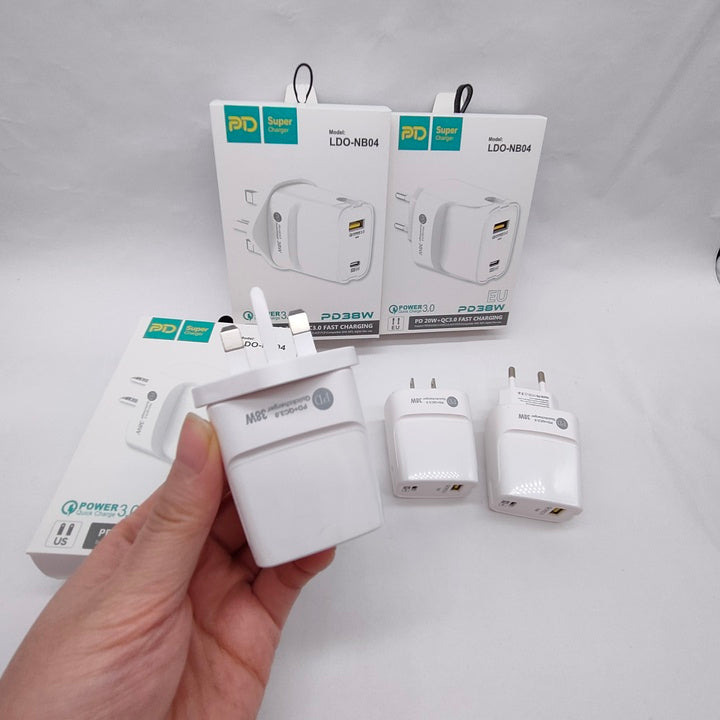 Wholesale 36w 65w Usb Mobile Phone Charger Wall Adapter Us Eu Uk Dual Port Usb-C and Usb Pd Charger Mobile Phone Travel Adapters