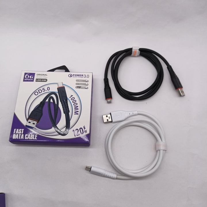 CX80 OD5.0 Super Fast Charging Data Cable Solft Silicone Phone Cable for Samsung Micro Type C USB Cable