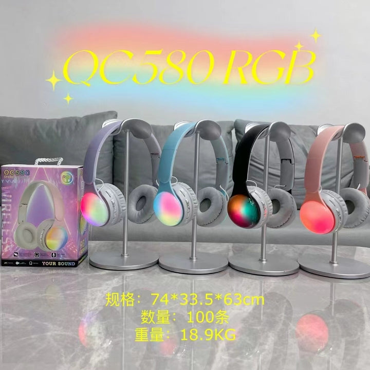 QC580 Foldable RGB Light Over-ear Sports Gaming Wireless Earphones Headphones