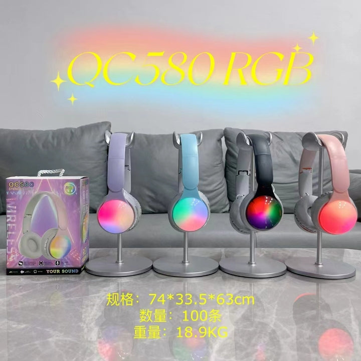 QC580 Foldable RGB Light Over-ear Sports Gaming Wireless Earphones Headphones