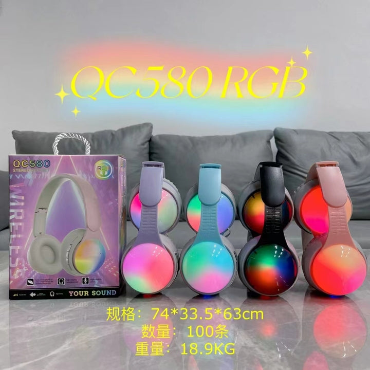 QC580 Foldable RGB Light Over-ear Sports Gaming Wireless Earphones Headphones