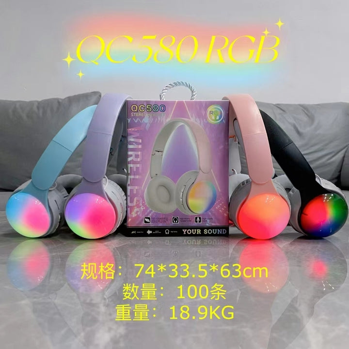 QC580 Foldable RGB Light Over-ear Sports Gaming Wireless Earphones Headphones