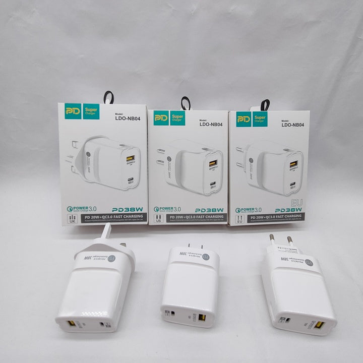 Wholesale 36w 65w Usb Mobile Phone Charger Wall Adapter Us Eu Uk Dual Port Usb-C and Usb Pd Charger Mobile Phone Travel Adapters