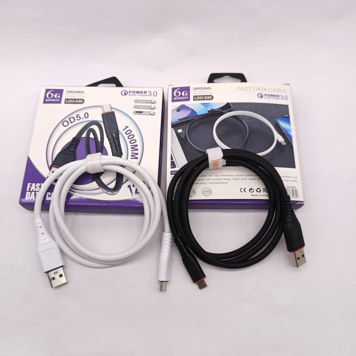 CX80 OD5.0 Super Fast Charging Data Cable Solft Silicone Phone Cable for Samsung Micro Type C USB Cable