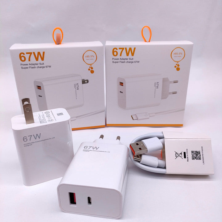 67W Super Fast Charger for Xiaomi Turbo Charger USB C PD Cell Phone Charging