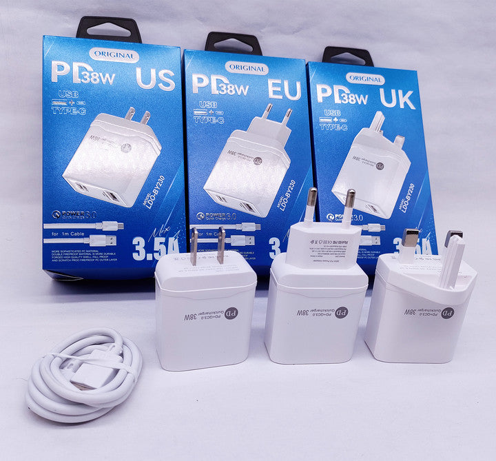 Made in China Mobile Universal Charger Wholesale 1 PD38w PD 20w Charger Dual Port Usb Wall Charger Type c