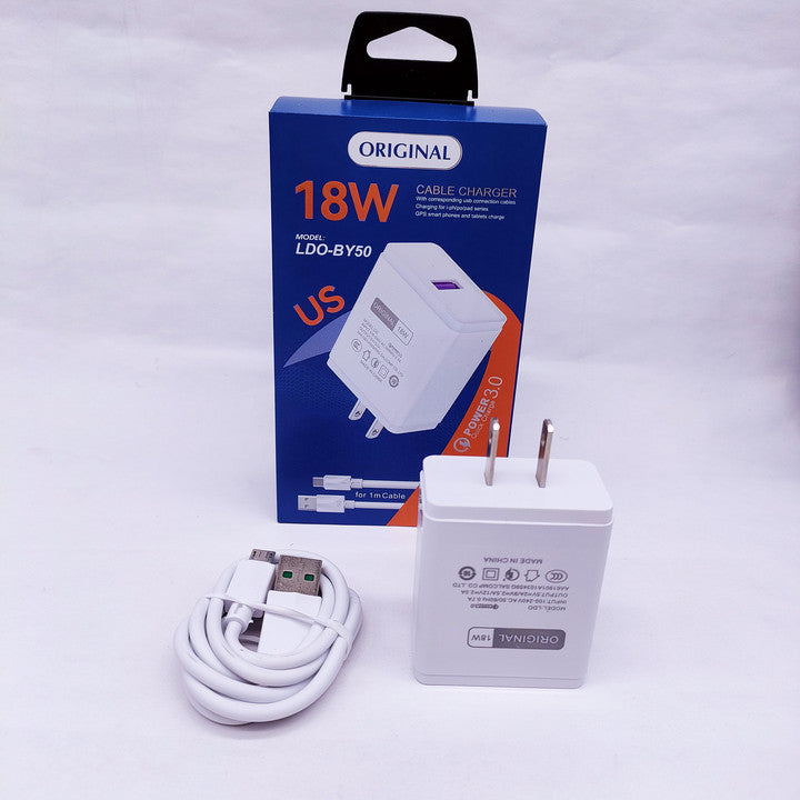 Android With Type-C Micro Cable Usb Wall Charger Adapter for Iphone Qc3.0 Fast Charging