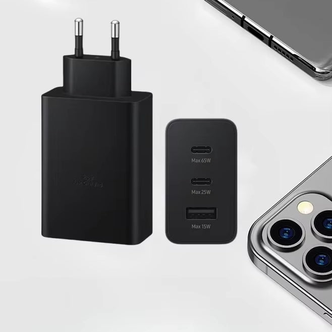 Original Quality 65W Charger Type C Super Fast Charging 3 USB Ports USB C Power Adapter for Samsung S25 S24 S22 Note10 Ultra