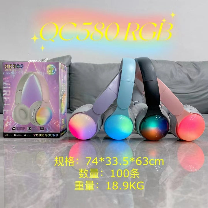 QC580 Foldable RGB Light Over-ear Sports Gaming Wireless Earphones Headphones
