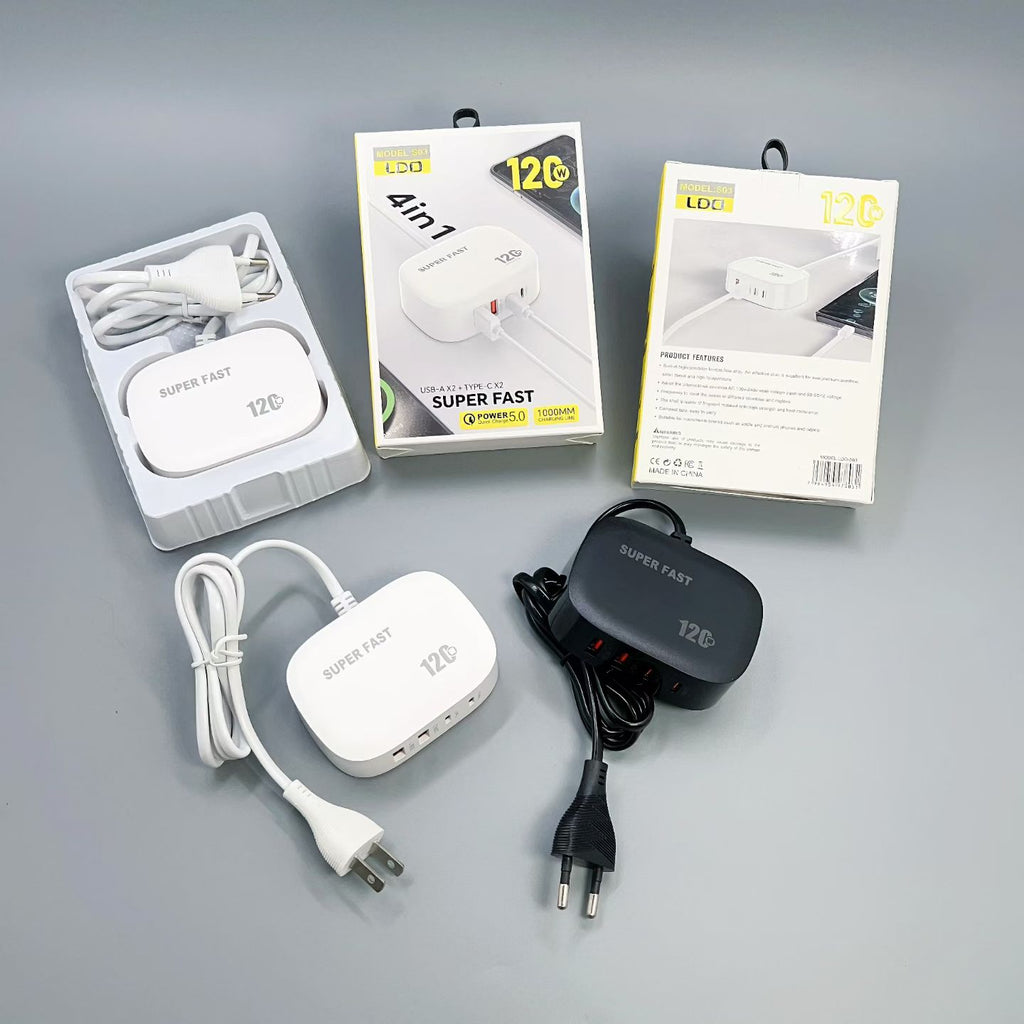 20W Fast Charger Multi-Port USB Wall Socket with 4 Charging Slots Universal Fast Charge for Phone & Adapter Devices