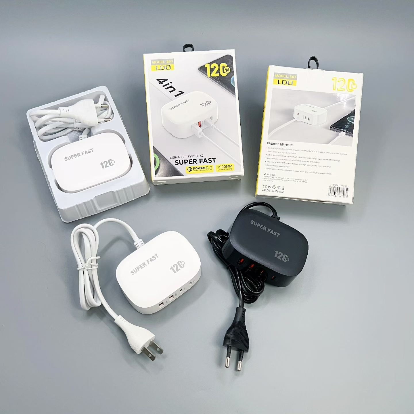 20W Fast Charger Multi-Port USB Wall Socket with 4 Charging Slots Universal Fast Charge for Phone & Adapter Devices