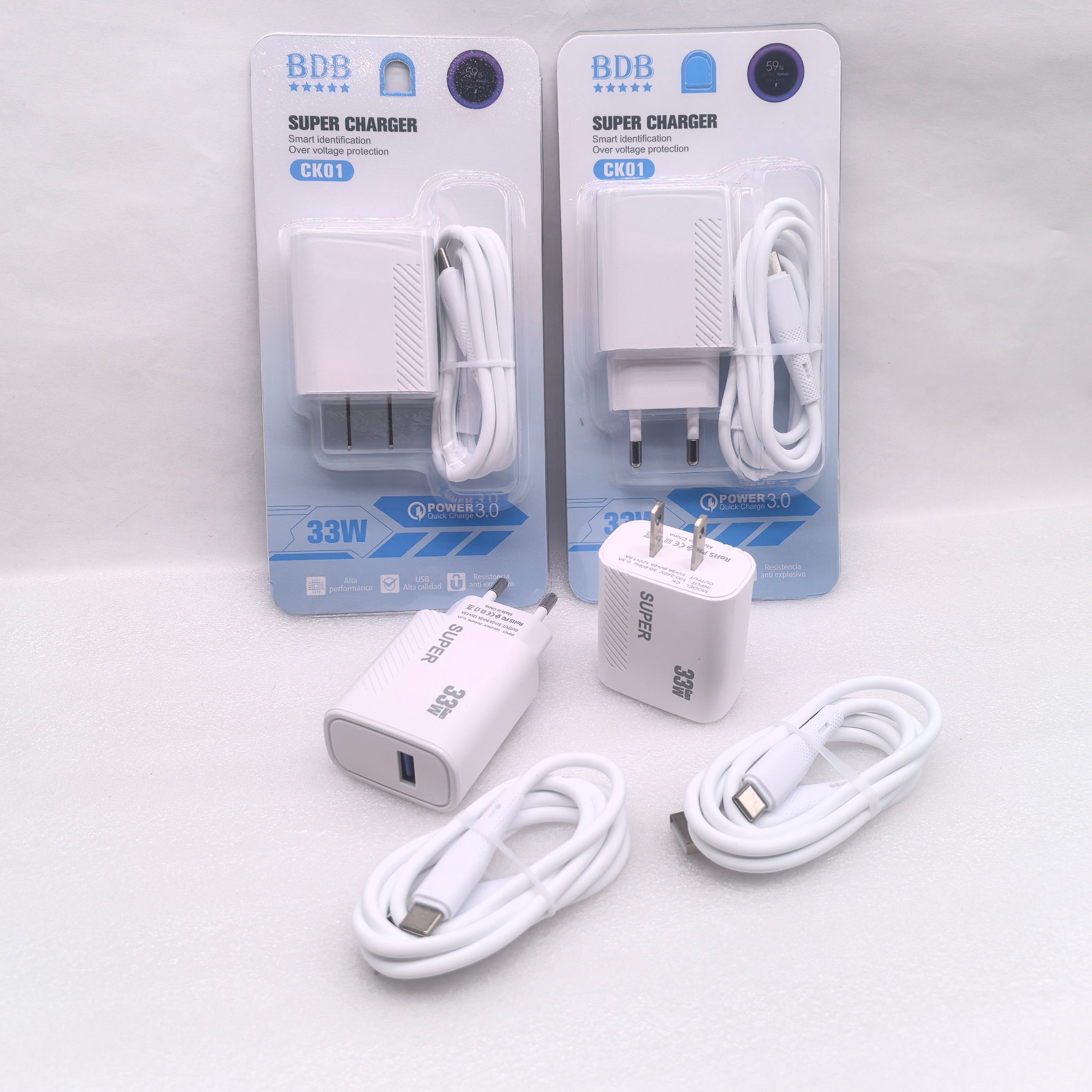 OEM Type C USB Wall Charger QC3.0 Fast Charging Mobile Phone Package with 5V/2.4A Output and 9V/2A Input