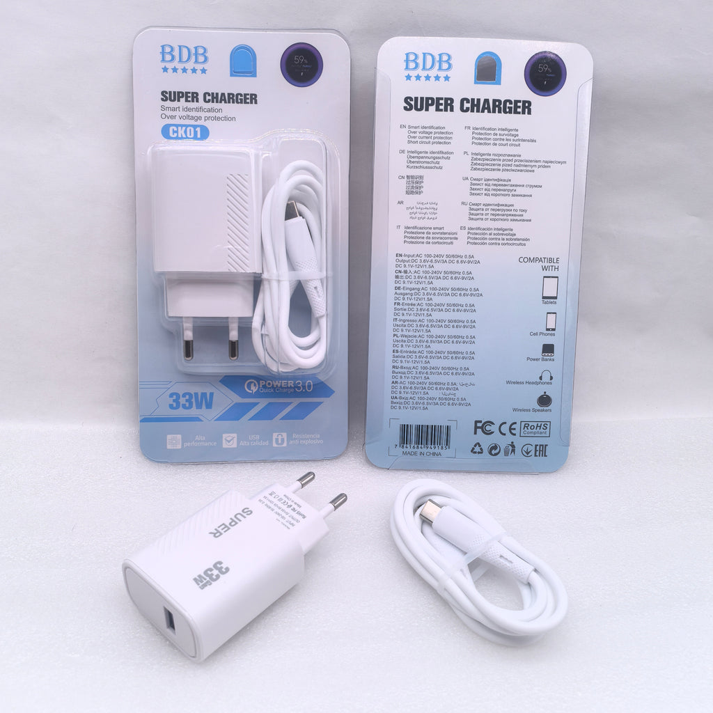 OEM Type C USB Wall Charger QC3.0 Fast Charging Mobile Phone Package with 5V/2.4A Output and 9V/2A Input