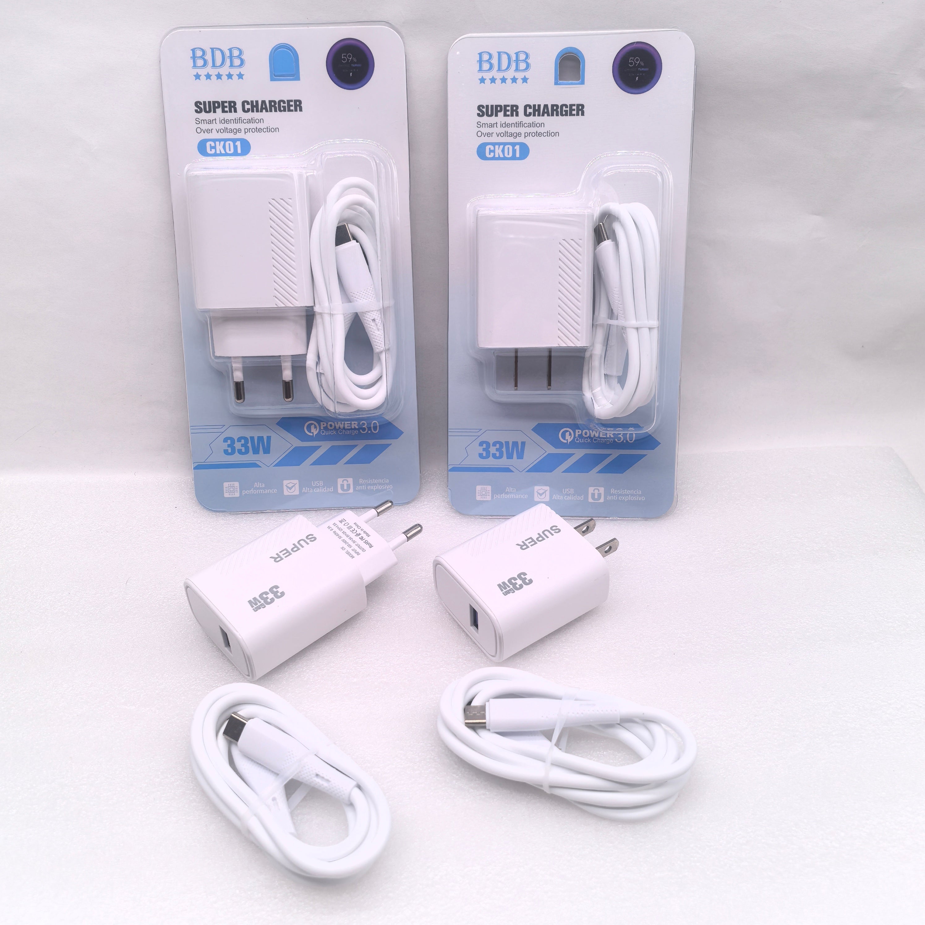 OEM Type C USB Wall Charger QC3.0 Fast Charging Mobile Phone Package with 5V/2.4A Output and 9V/2A Input